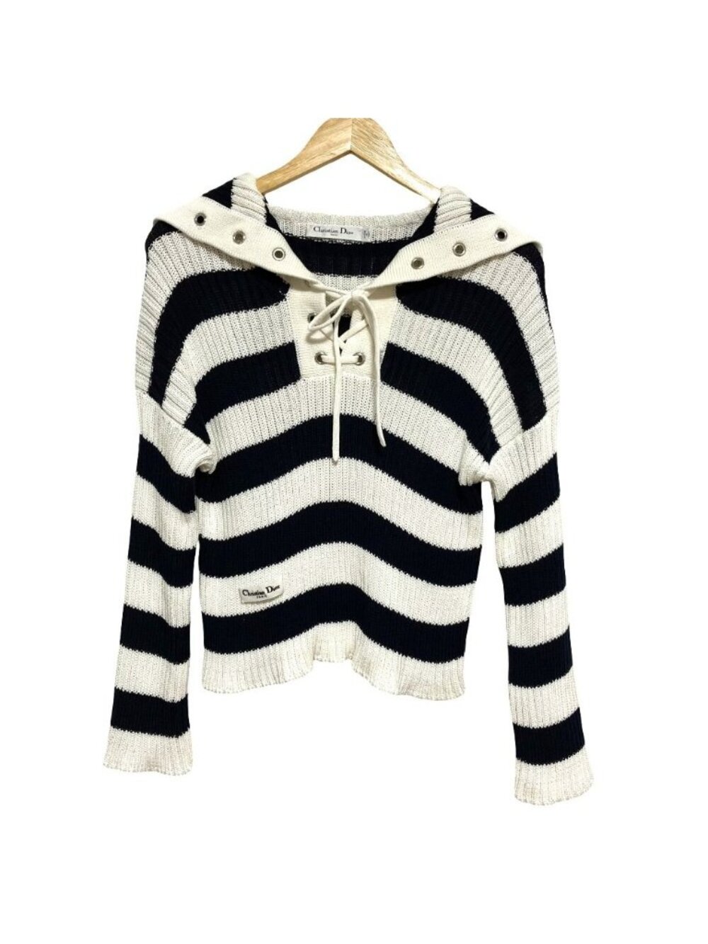 Dior Color Knit Top 38 White Navy Sweater
